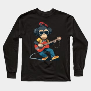 Monkey Play Guitar WIth Sunglasses Long Sleeve T-Shirt